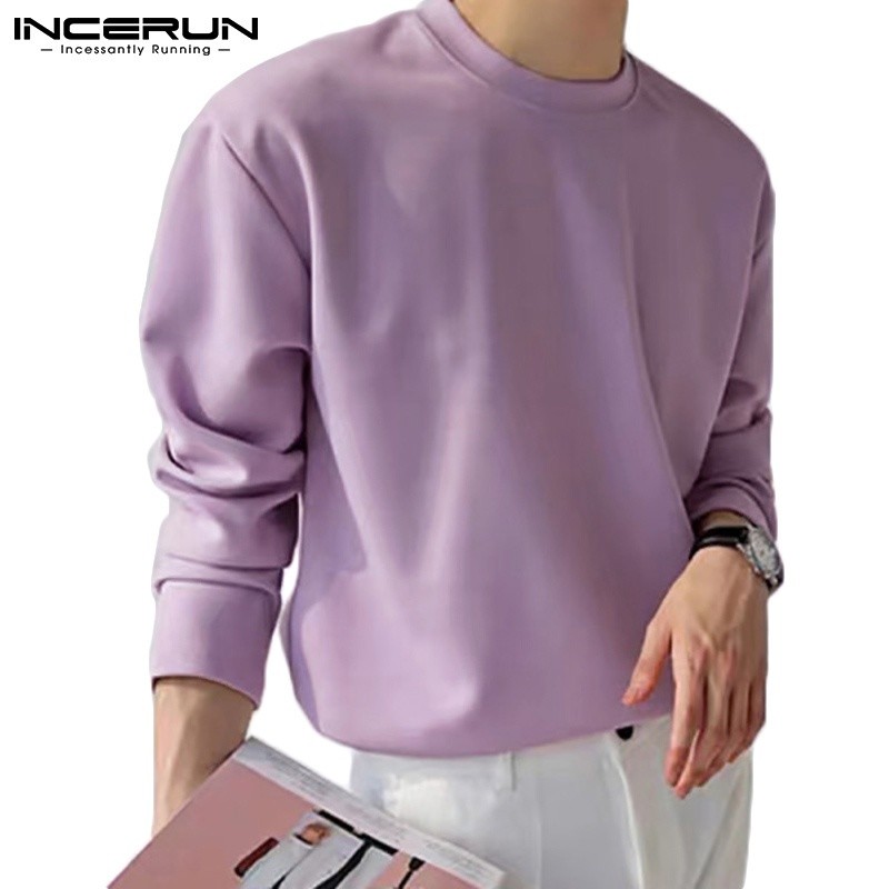 INCERUN Men's Fashion Casual Long Sleeve Solid Color Round Neck Sweatshirt